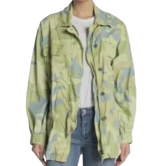 Free People XS Lead The Way Green Camo Utility Barn Coat Oversized Pockets - Picture 1 of 11